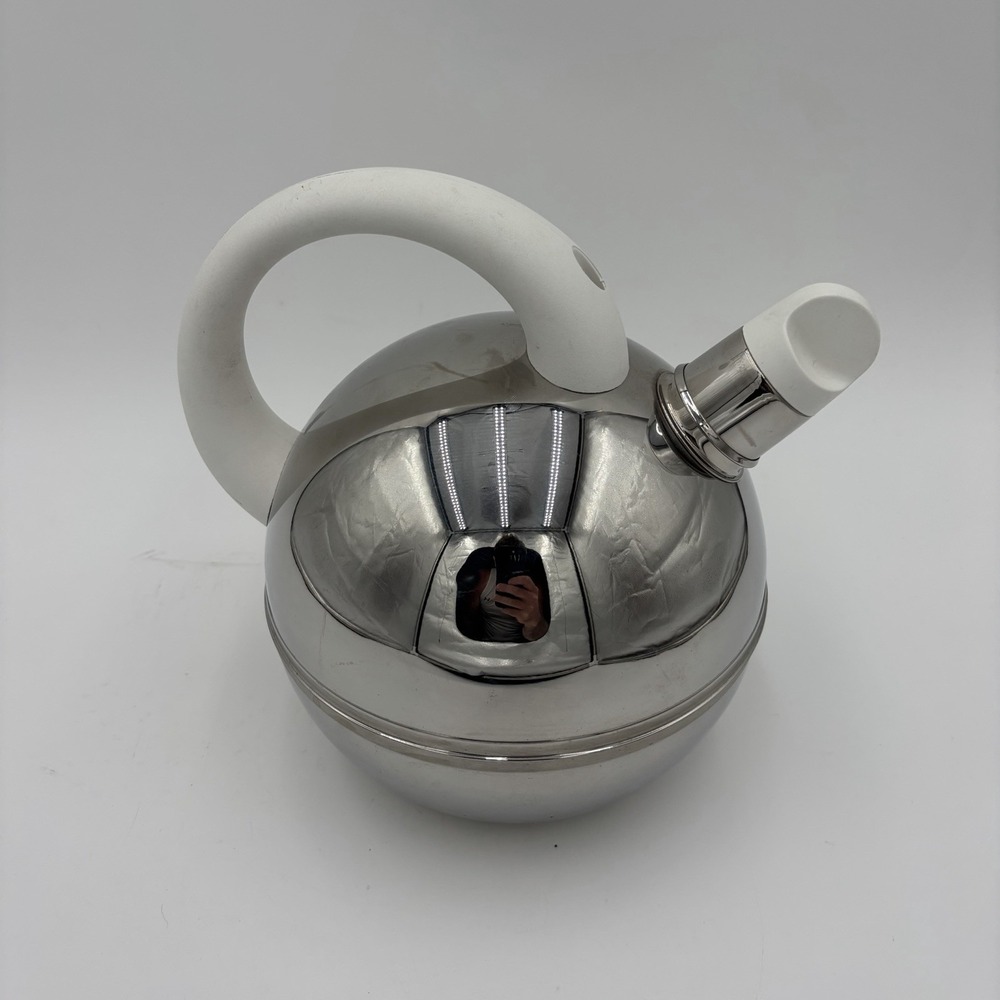 TRAMONTINA Tea Pot Vintage Art Deco Tea Kettle Round Stainless Steel Brazil
